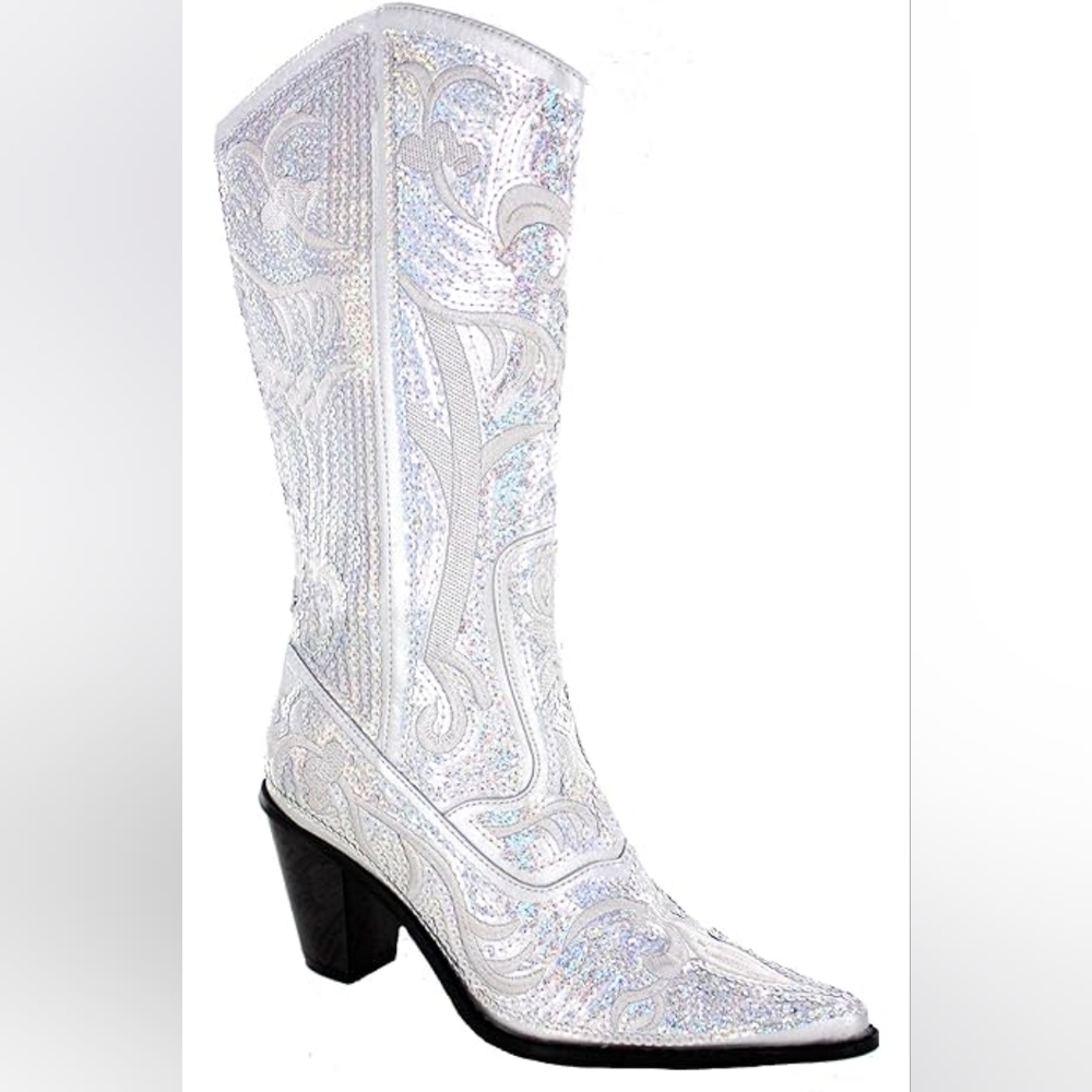 Helens Heart White Sequined Cowgirl Boots